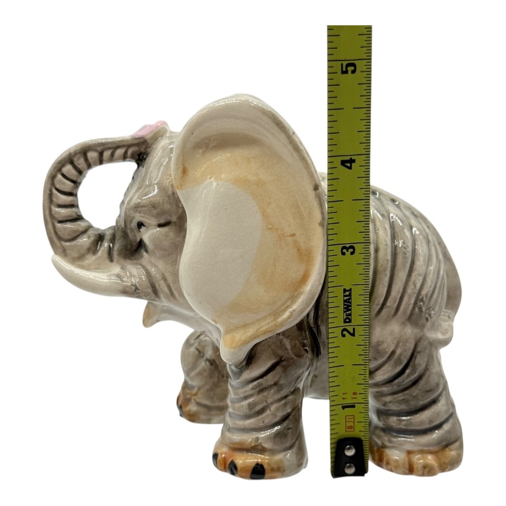 Vintage Japan Ceramic Elephant Figurine Trunk Up Hand Painted Mid Century Decor - Picture 8 of 8